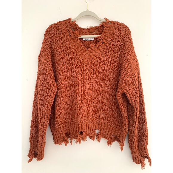 Magnolia Boutique Sweaters - Magnolia Boutique Burnt Orange Distressed Knit Sweater Size Medium Grunge
